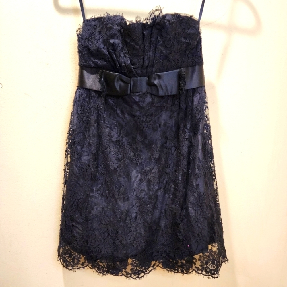 JILL STUART Cocktail Black Lace Strapples Short Dress size 2